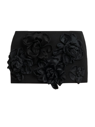 Shop Dolce & Gabbana Women's Floral Appliqué Micro Miniskirt In Nero