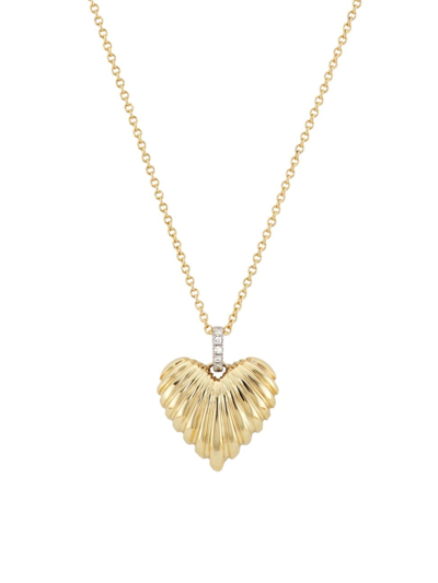 Shop Saks Fifth Avenue Women's Two-tone 14k Gold & 0.02 Tcw Diamond Heart Pendant Necklace In Yellow White Gold