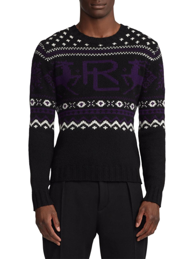 Shop Ralph Lauren Purple Label Men's Fair Isle Cashmere Sweater In Black Cream