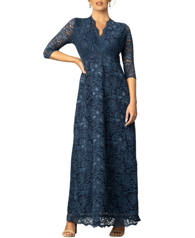 Shop Kiyonna Women's Maria Lace A-line Evening Gown With Pockets In Nocturnal Navy