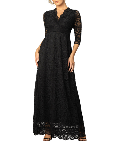 Shop Kiyonna Women's Maria Lace A-line Evening Gown With Pockets In Onyx