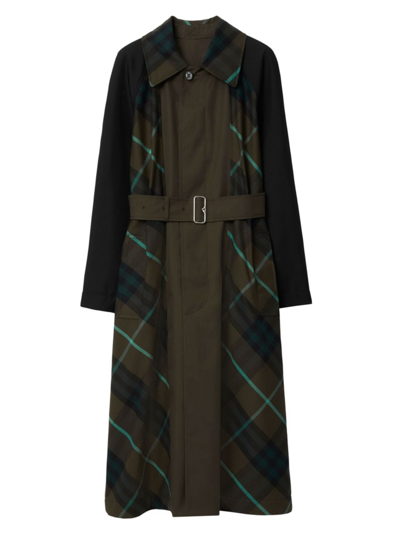 Shop Burberry Women's Bradford Belted Check Cotton Oversized Coat In Otter