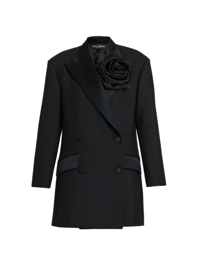 Shop Dolce & Gabbana Women's Flower Wool Tuxedo Jacket In Nero