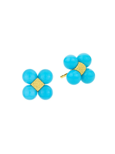 Shop Paul Morelli Women's Posy 18k Yellow Gold & Turquoise Stud Earrings In Blue