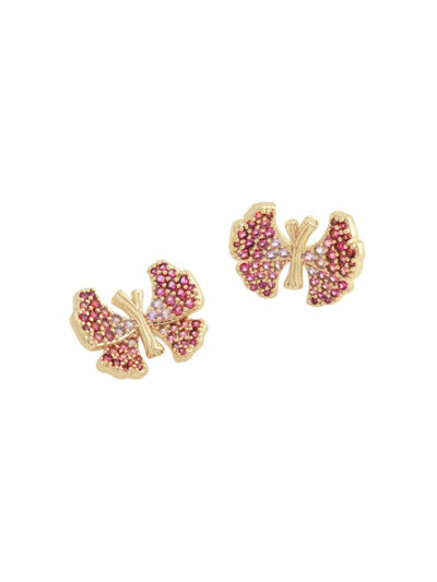 Shop Anabel Aram Women's Butterfly 18k Gold-plated & Cubic Zirconia Stud Earrings In Fuchsia
