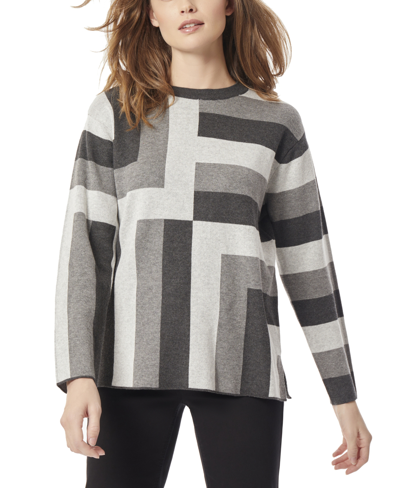 Shop Jones New York Women's Geo Jacquard Tunic Sweater In Heather Grey Multi