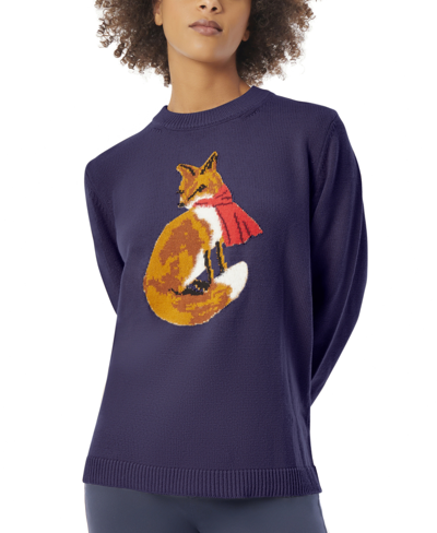 Shop Jones New York Women's Fox Long-sleeve Crewneck Sweater In Pacific Navy Multi
