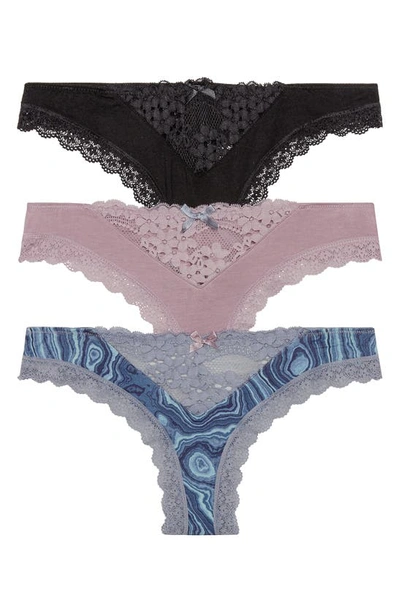 Shop Honeydew Intimates 3-pack Willow Thongs In Black/ Delight/ Lunar Geo