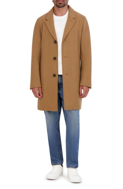 Shop Cole Haan Regular Fit Stretch Wool Coat In Camel