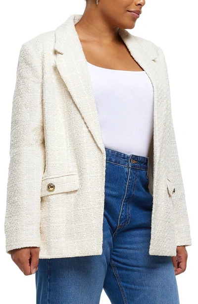 Shop River Island Bouclé Blazer In Cream