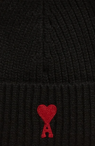 Shop Ami Alexandre Mattiussi Ami De Coeur Embroidered Wool Beanie In 009 Black/ Red