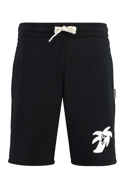 Shop Palm Angels Hunter Cotton Shorts In Black