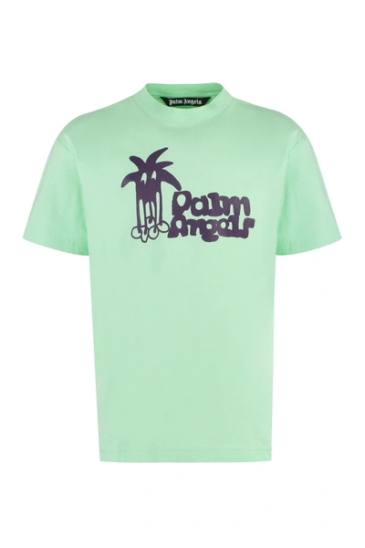 Shop Palm Angels Douby Cotton T-shirt In Green
