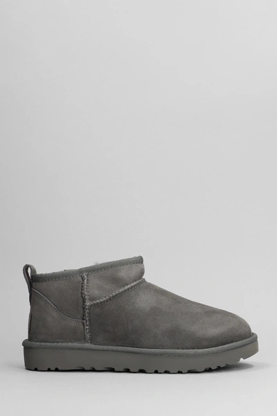 Shop Ugg Classic Ultra Mini Low Heels Ankle Boots In Grey Suede