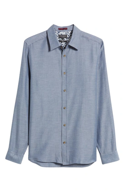 Shop Ted Baker Crotone Herringbone Cotton Button-up Shirt In Light Blue