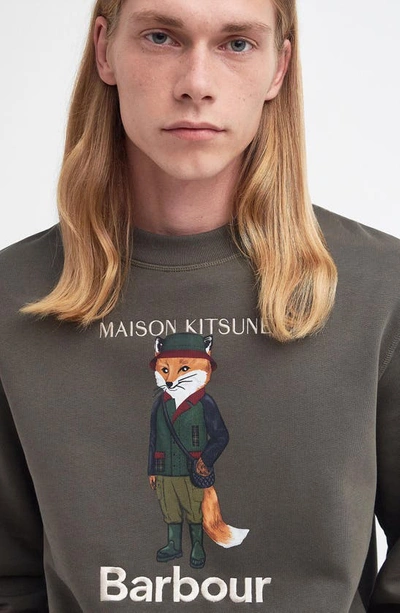 Shop Barbour X Maison Kitsuné Fox Cotton Graphic Sweatshirt In Uniform Green