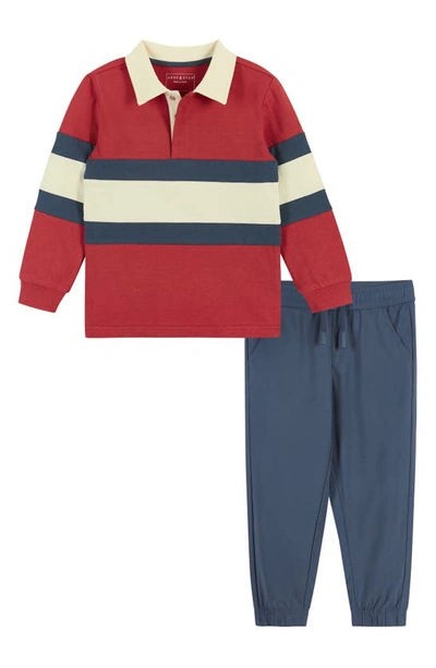 Shop Andy & Evan Colorblock Polo & Pants Set In Red