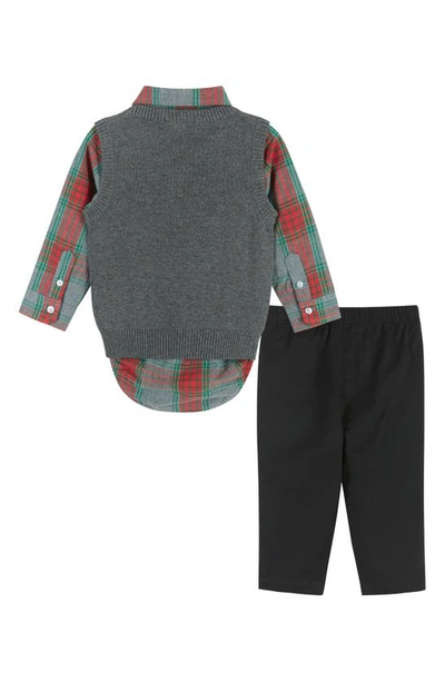 Shop Andy & Evan Plaid Bodysuit, Cotton Sweater Vest, Bow Tie & Pants Set In Grey