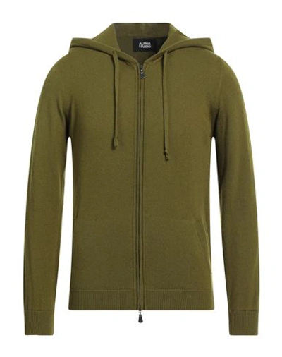 Shop Alpha Studio Man Cardigan Military Green Size 36 Geelong Wool