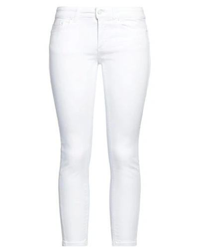 Shop Dondup Woman Denim Pants White Size 28 Cotton, Elastomultiester, Elastane