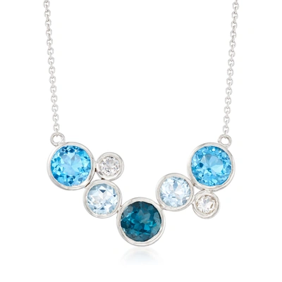 Shop Ross-simons Tonal Blue And White Topaz Bezel Necklace In Sterling Silver