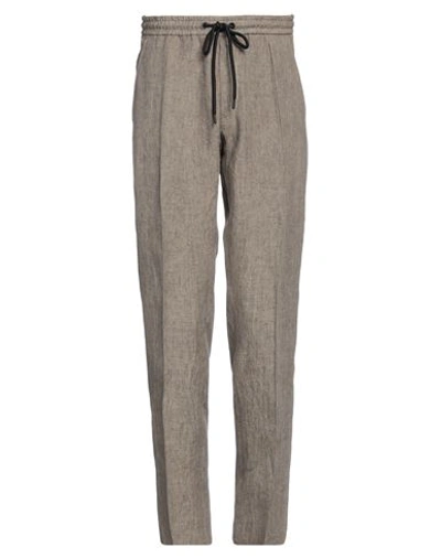 Shop Emporio Armani Man Pants Khaki Size 34 Linen In Beige