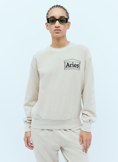 Shop Aries Premium Temple Sweatshirt In Beige