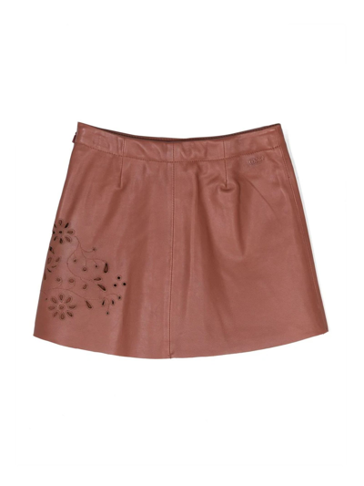 Shop Chloé Red Leather Skirt In Rosso