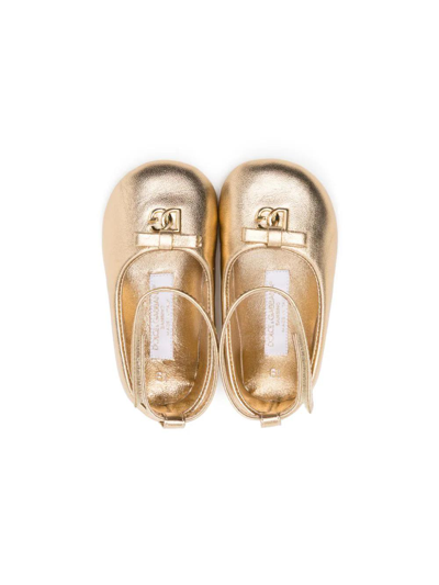 Shop Dolce & Gabbana Ballerina Prewalker Oro In Nappa Baby Girl