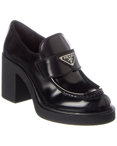 Shop Prada Chocolate Leather Loafer In Black
