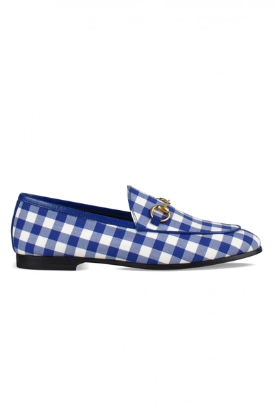 Shop Gucci Women's Luxury Loafers    Blue And White Gingham Loafers