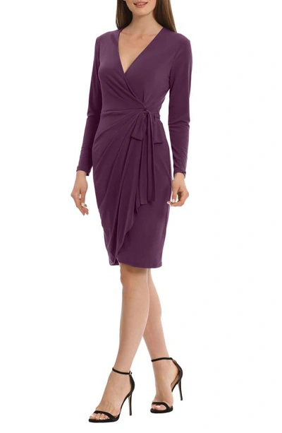 Maggy London Matte Jersey Long Sleeve Wrap Dress In Pickled Beet