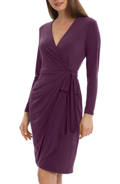 Maggy London Matte Jersey Long Sleeve Wrap Dress In Pickled Beet