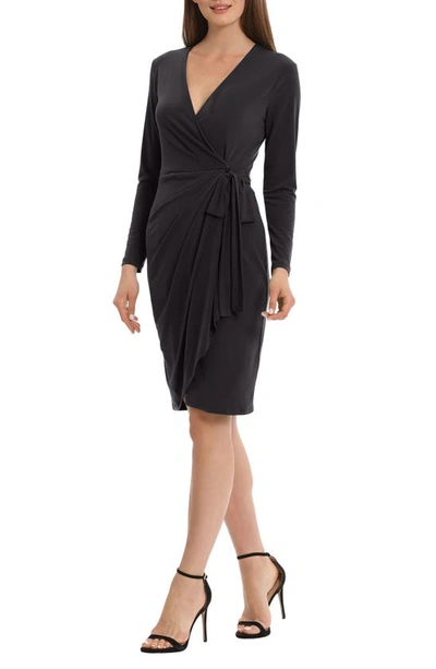 Maggy London Matte Jersey Long Sleeve Wrap Dress In Black