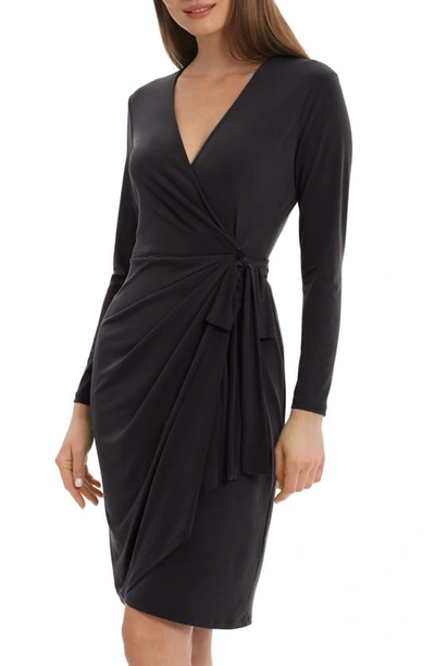 Maggy London Matte Jersey Long Sleeve Wrap Dress In Black