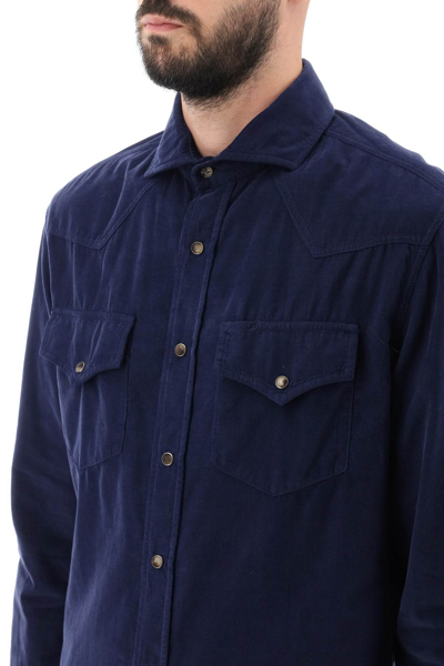 Shop Brunello Cucinelli Corduroy Shirt Men In Blue