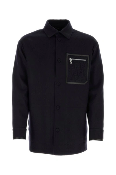 Shop Fendi Man Midnight Blue Felt Shirt