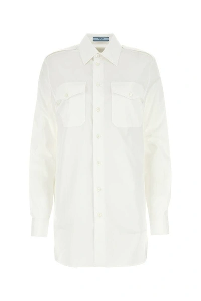 Shop Prada Woman White Poplin Shirt