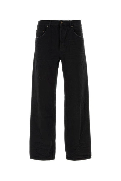 Shop Saint Laurent Man Black Wide-leg Denim Jeans