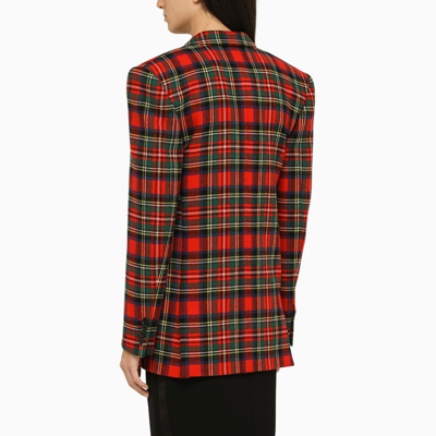Shop Saint Laurent Red Tartan Double-breasted Wool Jacket Women In Black