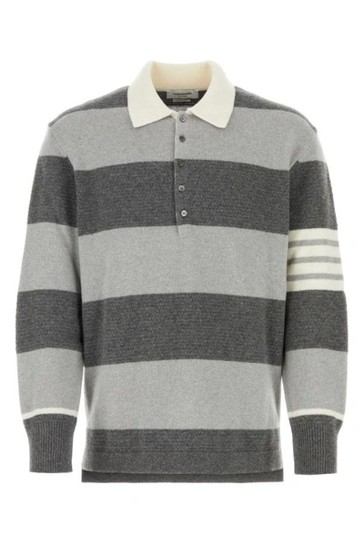 Shop Thom Browne Man Bicolor Wool Sweater In Gray