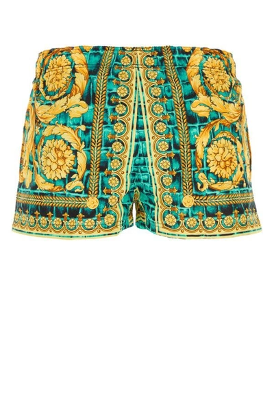 Shop Versace Man Printed Polyester Swimming Shorts In Multicolor