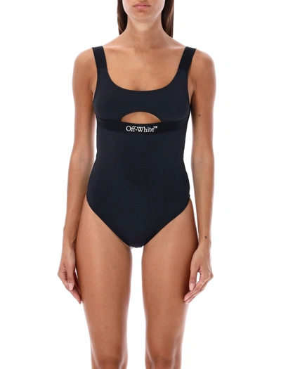 Shop Off-white Logoband Swimsuit In Black/white