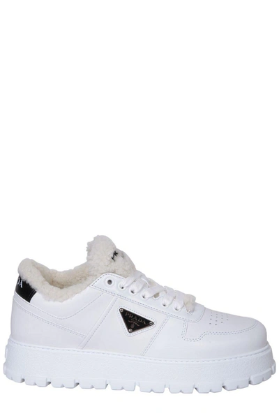Shop Prada Logo Plaque Chunky Sole Sneakers In White