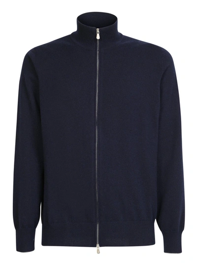 Shop Brunello Cucinelli Zipped Knitted Cardigan In Navy