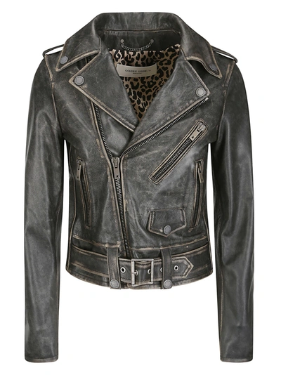 Shop Golden Goose Golden Ws Chiodo Jacket Distressed Bull Leather In 90100