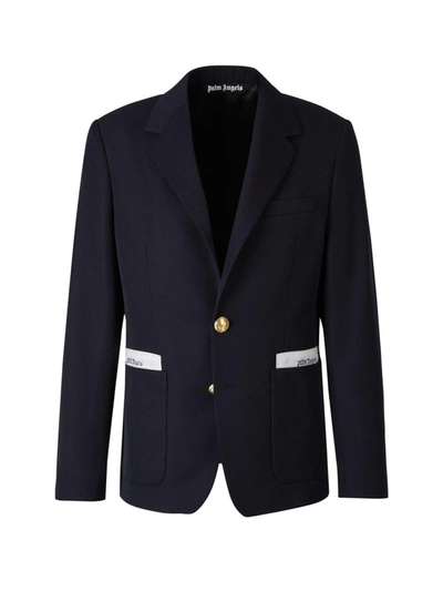 Shop Palm Angels Single-breasted Blazer In Blue