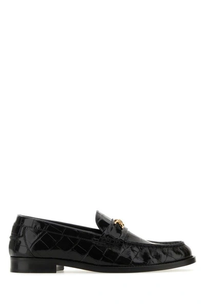 Shop Versace Woman Black Leather Medusa  95 Loafers