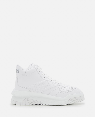 Shop Versace Leather Lace Up Shoes In White