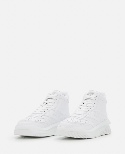 Shop Versace Leather Lace Up Shoes In White